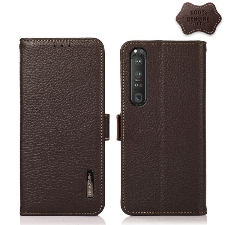 KHAZNEH Side-Magnetic Litchi Genuine Leather RFID Case, For Motorola Moto G60 / G40 Fusion, For Motorola Moto G60S, For Sony Xperia 1 III, For Sony Xperia 5 III, For Sony Xperia 10 III, For Sony Xperia Pro-I, For vivo Y76s 5G, For Google Pixel 6 Pro