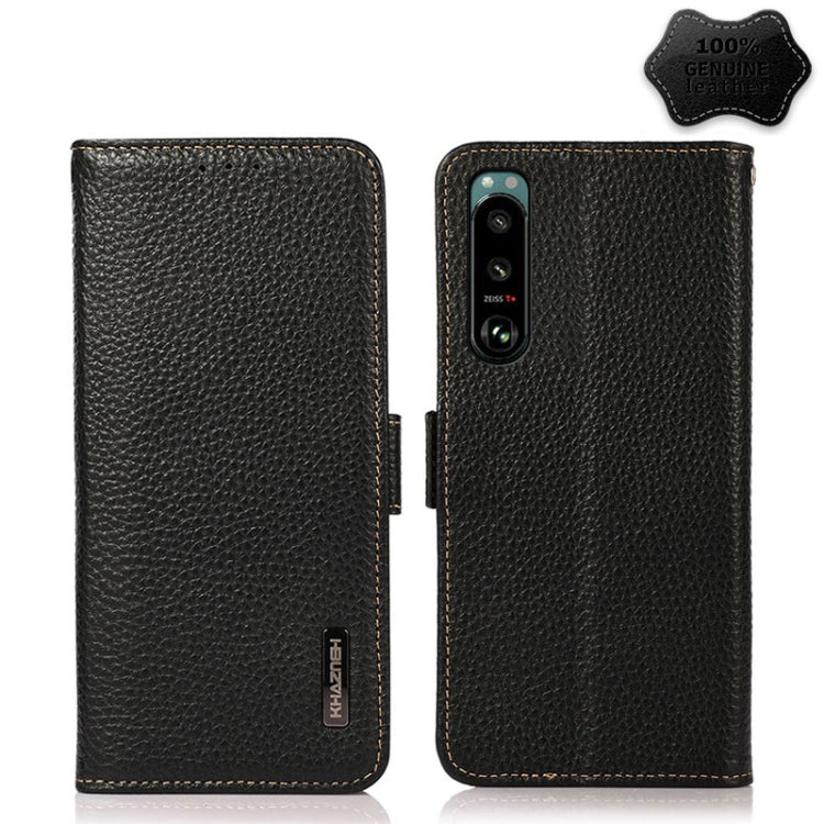 KHAZNEH Side-Magnetic Litchi Genuine Leather RFID Case, For Motorola Moto G60 / G40 Fusion, For Motorola Moto G60S, For Sony Xperia 1 III, For Sony Xperia 5 III, For Sony Xperia 10 III, For Sony Xperia Pro-I, For vivo Y76s 5G, For Google Pixel 6 Pro