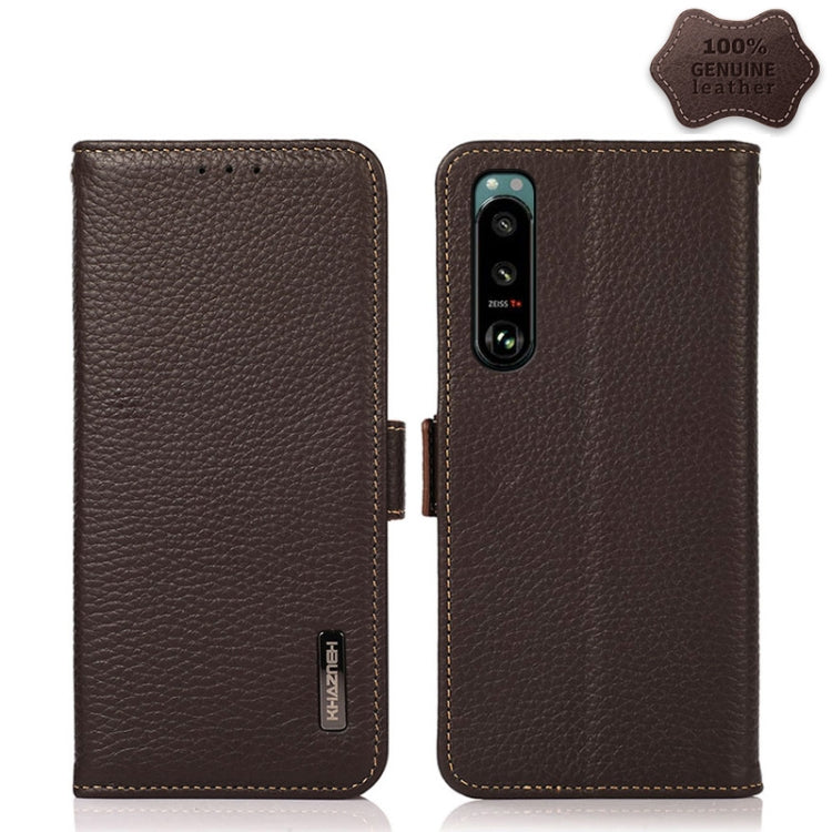 KHAZNEH Side-Magnetic Litchi Genuine Leather RFID Case, For Motorola Moto G60 / G40 Fusion, For Motorola Moto G60S, For Sony Xperia 1 III, For Sony Xperia 5 III, For Sony Xperia 10 III, For Sony Xperia Pro-I, For vivo Y76s 5G, For Google Pixel 6 Pro