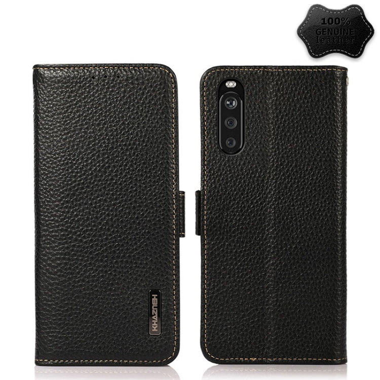 KHAZNEH Side-Magnetic Litchi Genuine Leather RFID Case, For Motorola Moto G60 / G40 Fusion, For Motorola Moto G60S, For Sony Xperia 1 III, For Sony Xperia 5 III, For Sony Xperia 10 III, For Sony Xperia Pro-I, For vivo Y76s 5G, For Google Pixel 6 Pro