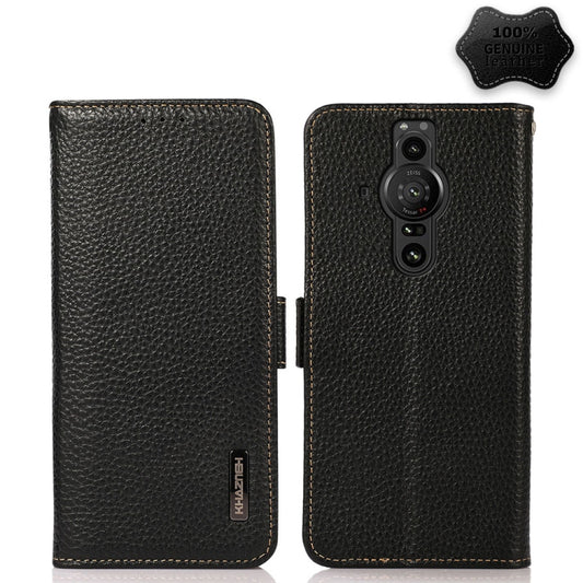 KHAZNEH Side-Magnetic Litchi Genuine Leather RFID Case
