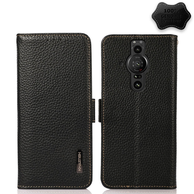 KHAZNEH Side-Magnetic Litchi Genuine Leather RFID Case, For Motorola Moto G60 / G40 Fusion, For Motorola Moto G60S, For Sony Xperia 1 III, For Sony Xperia 5 III, For Sony Xperia 10 III, For Sony Xperia Pro-I, For vivo Y76s 5G, For Google Pixel 6 Pro