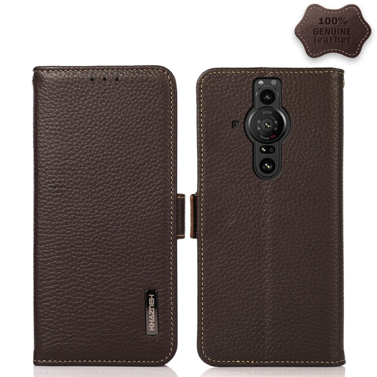 KHAZNEH Side-Magnetic Litchi Genuine Leather RFID Case, For Motorola Moto G60 / G40 Fusion, For Motorola Moto G60S, For Sony Xperia 1 III, For Sony Xperia 5 III, For Sony Xperia 10 III, For Sony Xperia Pro-I, For vivo Y76s 5G, For Google Pixel 6 Pro