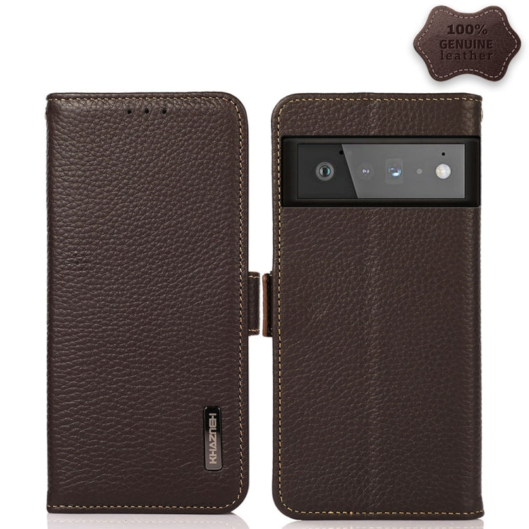 KHAZNEH Side-Magnetic Litchi Genuine Leather RFID Case, For Motorola Moto G60 / G40 Fusion, For Motorola Moto G60S, For Sony Xperia 1 III, For Sony Xperia 5 III, For Sony Xperia 10 III, For Sony Xperia Pro-I, For vivo Y76s 5G, For Google Pixel 6 Pro