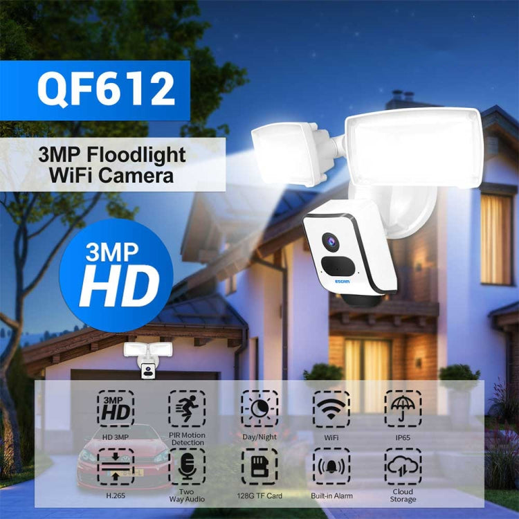 ESCAM QF612 3MP WiFi IP Camera & Floodlight, Support Night Vision / PIR Detection, QF612