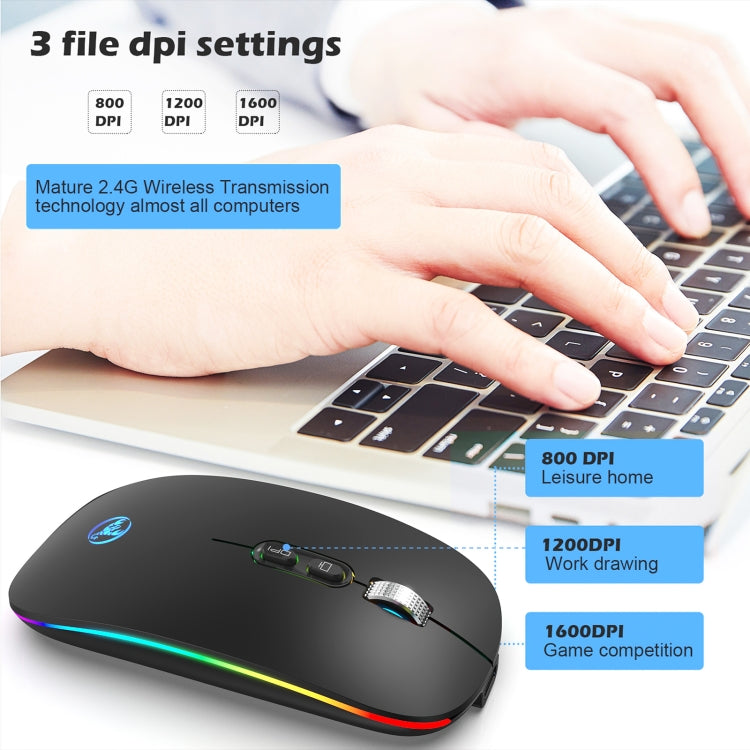 HXSJ M103FG 1600dpi Adjustable 2.4G RGB Light Wireless Mouse, 2.4G