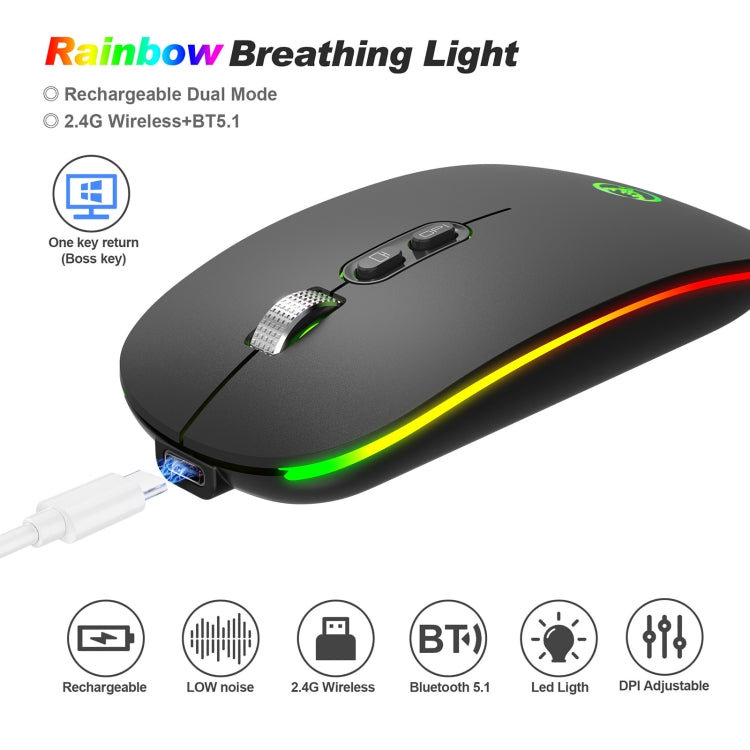 HXSJ M103FG 1600dpi Adjustable 2.4G + Bluetooth RGB Light Wireless Mouse, 2.4G + BT5.1