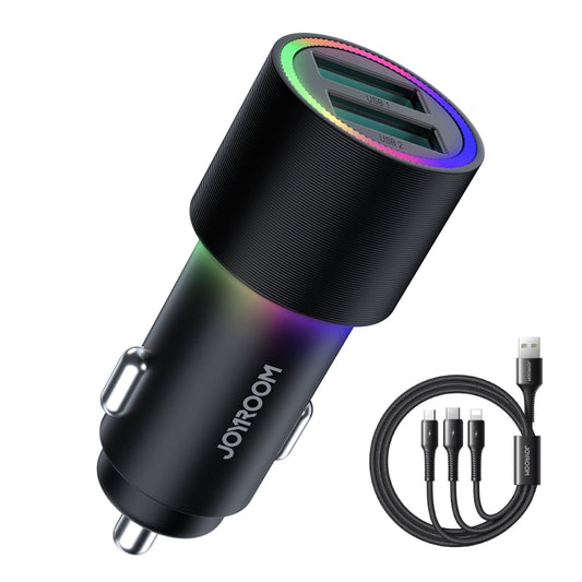 JOYROOM JR-CL10 4.8A Dual USB Car Charger with 3 In 1 Charging Cable, Charger with Cable