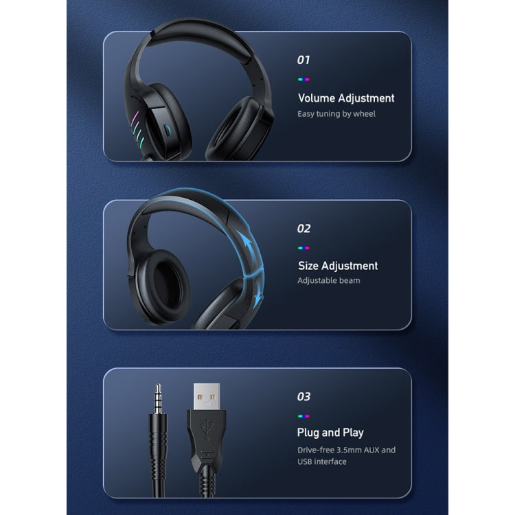 awei GM-5 USB + 3.5mm Ambient Light Gaming Wired Headset with Microphone, GM-5