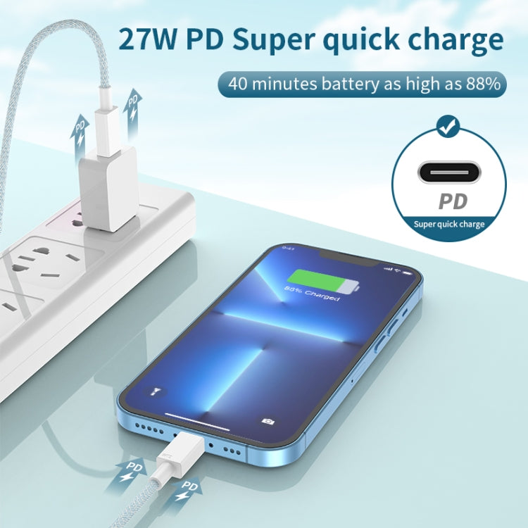 27W PD USB-C / Type-C to 8 Pin Fast Charging Braided Data Cable, Cable Length: 1m, 27W