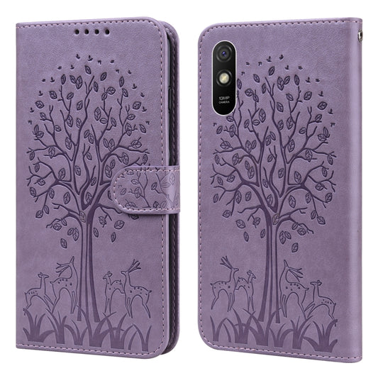 Tree & Deer Pattern Pressed Flip Leather Phone Case, For Xiaomi Redmi 9A, For Xiaomi Poco C3 / Redmi 9C