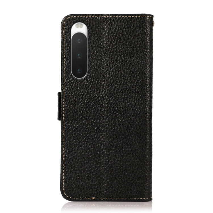 KHAZNEH Side-Magnetic Litchi Genuine Leather RFID Phone Case, For Sony Xperia 10 IV, For Xiaomi Redmi Note 11E / Redmi 10 5G