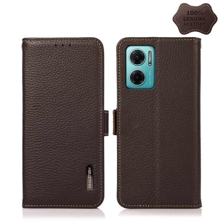 KHAZNEH Side-Magnetic Litchi Genuine Leather RFID Phone Case, For Sony Xperia 10 IV, For Xiaomi Redmi Note 11E / Redmi 10 5G