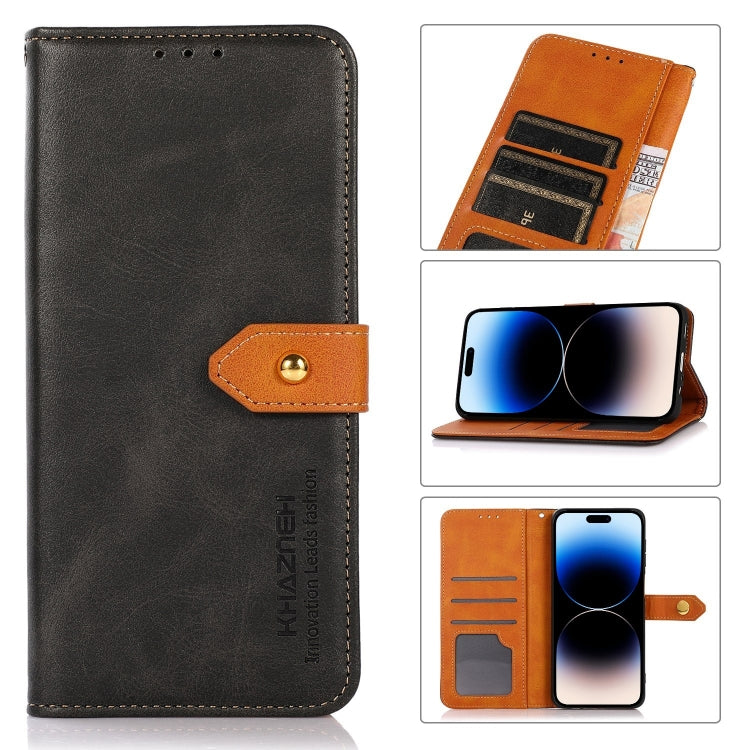 KHAZNEH Dual-color Cowhide Texture Flip Leather Phone Case, For iPhone 14 Max, For iPhone 14, For iPhone 14 Pro, For iPhone 14 Pro Max