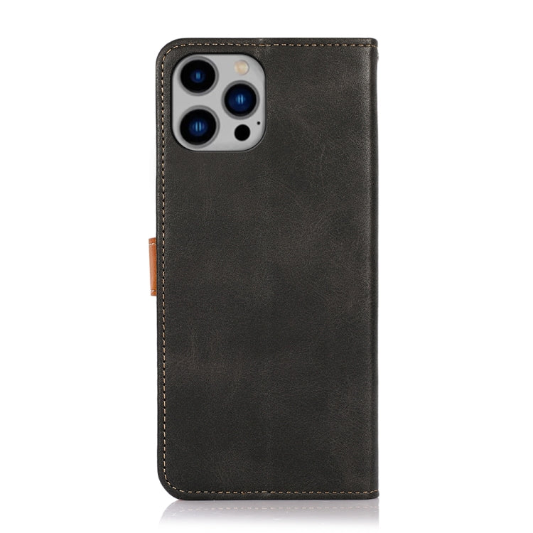 KHAZNEH Dual-color Cowhide Texture Flip Leather Phone Case, For iPhone 14 Max, For iPhone 14, For iPhone 14 Pro, For iPhone 14 Pro Max