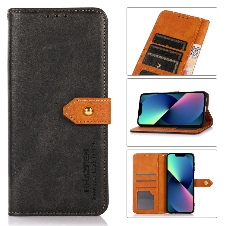 KHAZNEH Dual-color Cowhide Texture Flip Leather Phone Case, For iPhone 14 Max, For iPhone 14, For iPhone 14 Pro, For iPhone 14 Pro Max