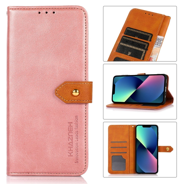 KHAZNEH Dual-color Cowhide Texture Flip Leather Phone Case, For iPhone 14 Max, For iPhone 14, For iPhone 14 Pro, For iPhone 14 Pro Max