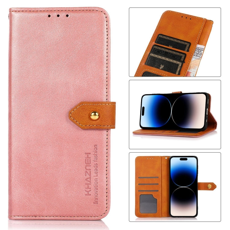 KHAZNEH Dual-color Cowhide Texture Flip Leather Phone Case, For iPhone 14 Max, For iPhone 14, For iPhone 14 Pro, For iPhone 14 Pro Max