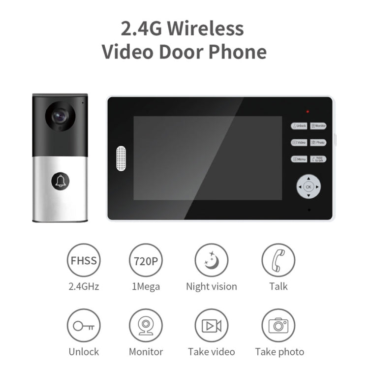 2.4G Wireless Video Doorbell 720P Support Night Vision & Talk & Monitor