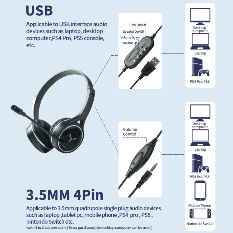 SOYTO SY-G30 Wired Noise Cancelling Ergonomic Gaming Headset, 3.5mm, USB