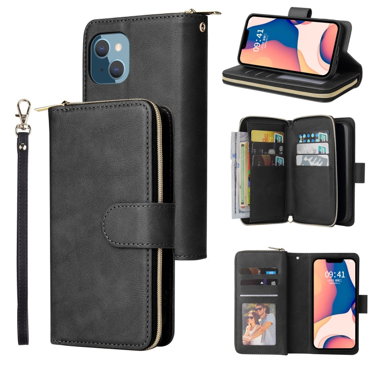 9 Card Slots Zipper Wallet Bag Leather Phone Case, For iPhone 14, For iPhone 14 Plus, For iPhone 14 Pro, For iPhone 14 Pro Max