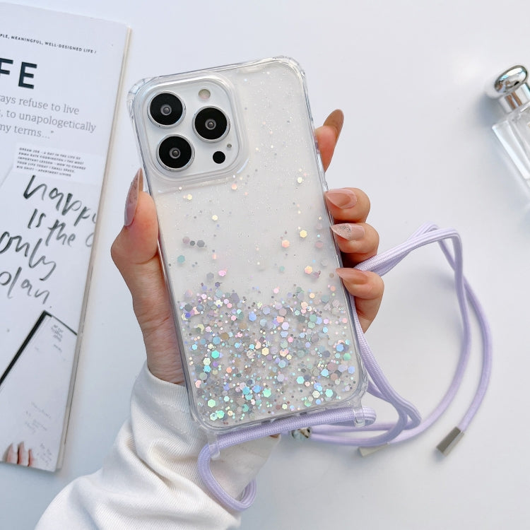 Lanyard Glitter Epoxy Clear Phone Case, For iPhone 12 / 12 Pro, For iPhone 12 Pro Max, For iPhone 11