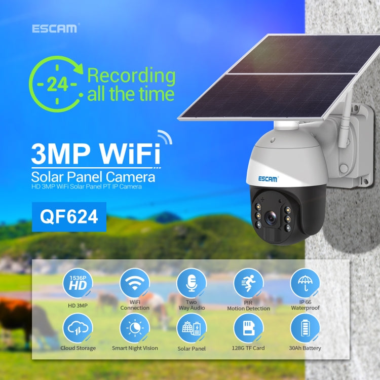 ESCAM QF624 1080P HD IP66 Waterproof WiFi Solar Panel PT IP Camera without Battery, QF624