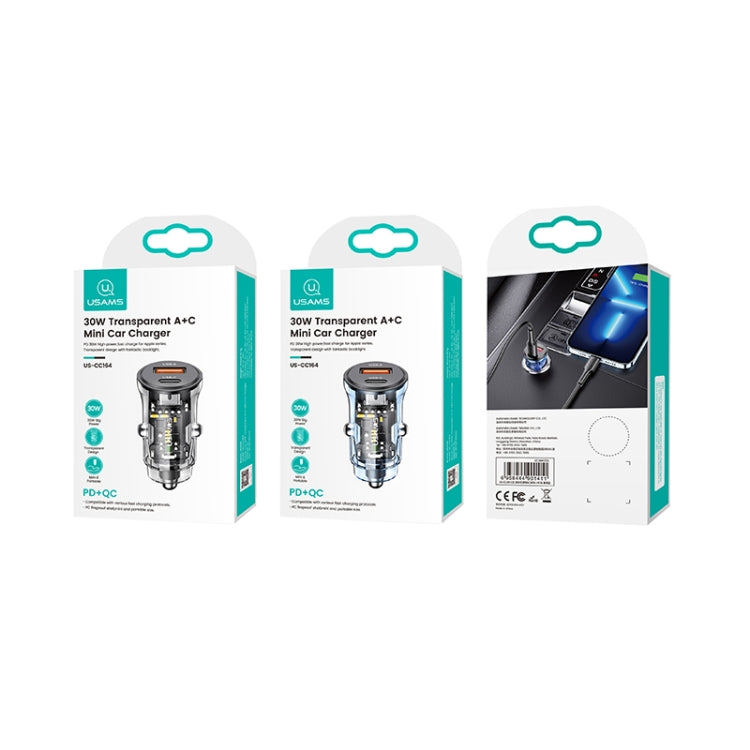 USAMS US-CC164 C32 30W Transparent Dual Port Mini Car Charger, C32