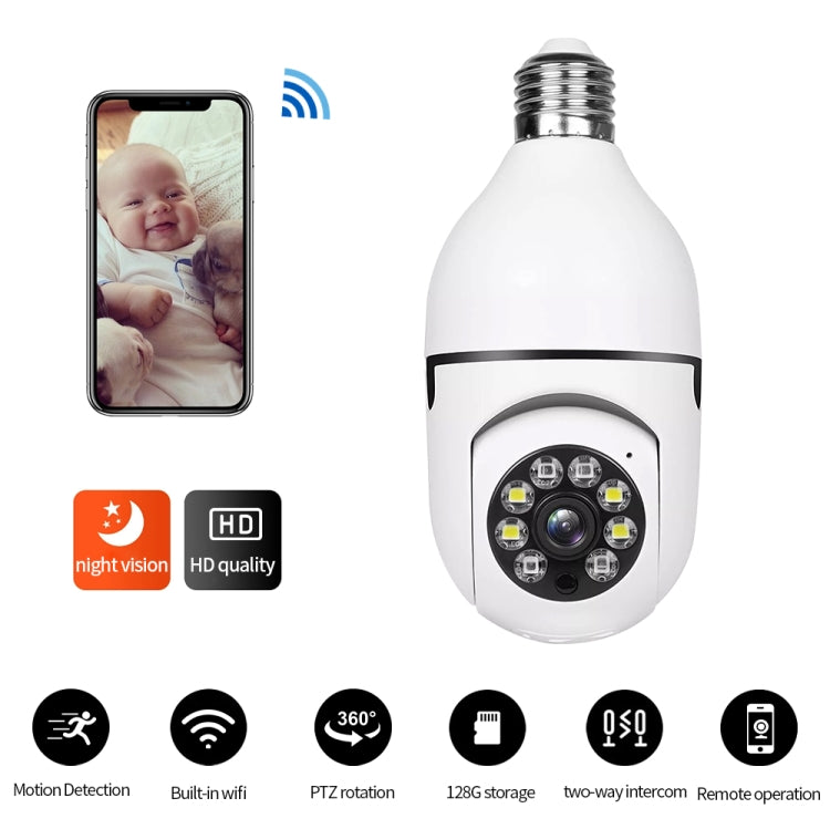 A6 2MP HD Light Bulb WiFi Camera Support Motion Detection/Two-way Audio/Night Vision/TF Card, With 8G Memory Card