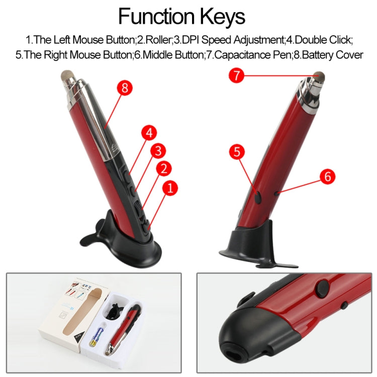 PR-08 Multifunctional Wireless Bluetooth Pen Mouse Capacitive Pen Mouse, 4-keys(White), 4-keys(Blue), 4-keys(Grey), 4-keys(Red), 4-keys(Black)