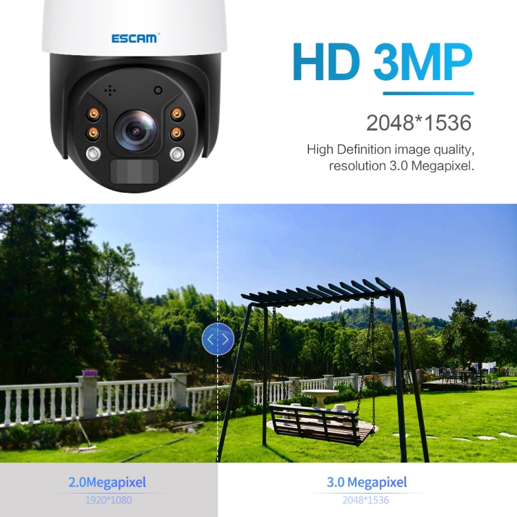 ESCAM QF724 3MP 24h Recording Cloud Storage PT 4G PIR Alarm IP Camera with Solar Panel, US Plug, EU Plug