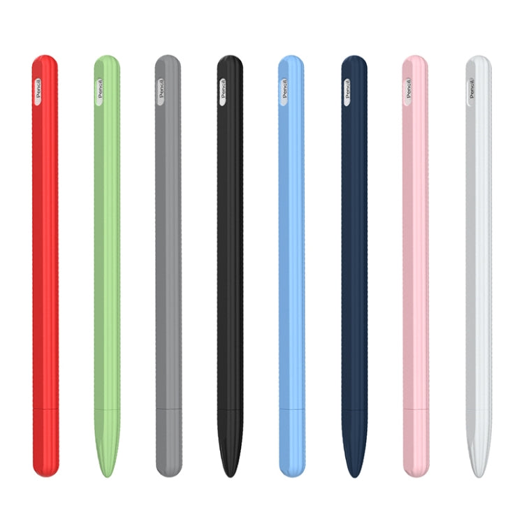 3 in 1 Striped Liquid Silicone Stylus Case with Two Tip Caps, For Apple Pencil 1, For Apple Pencil 2