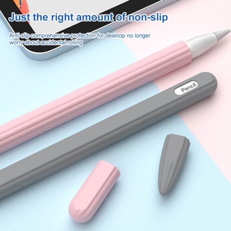 3 in 1 Striped Liquid Silicone Stylus Case with Two Tip Caps, For Apple Pencil 1, For Apple Pencil 2