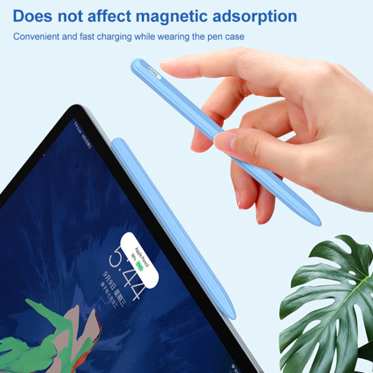 3 in 1 Striped Liquid Silicone Stylus Case with Two Tip Caps, For Apple Pencil 1, For Apple Pencil 2