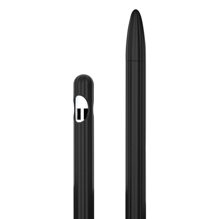 3 in 1 Striped Liquid Silicone Stylus Case with Two Tip Caps, For Apple Pencil 1, For Apple Pencil 2