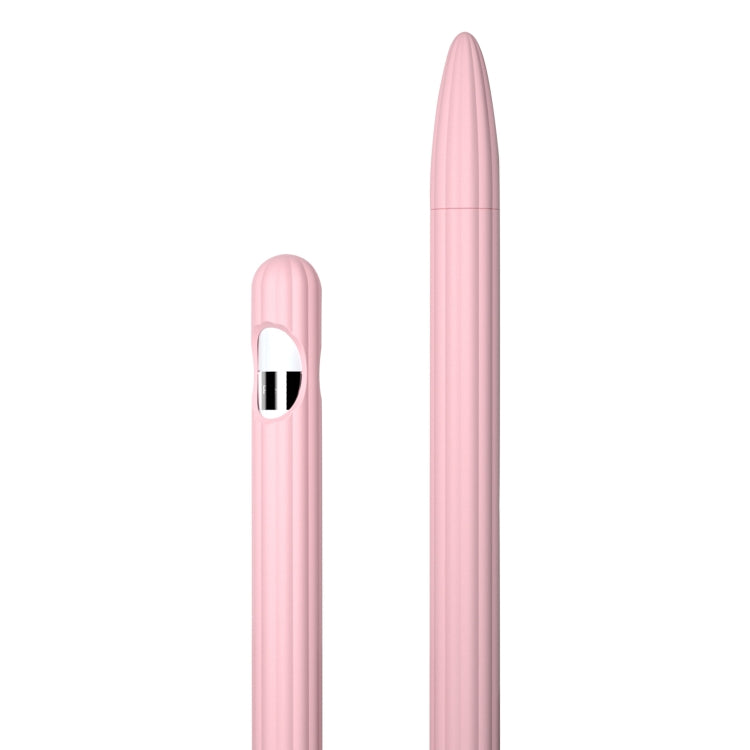 3 in 1 Striped Liquid Silicone Stylus Case with Two Tip Caps, For Apple Pencil 1, For Apple Pencil 2