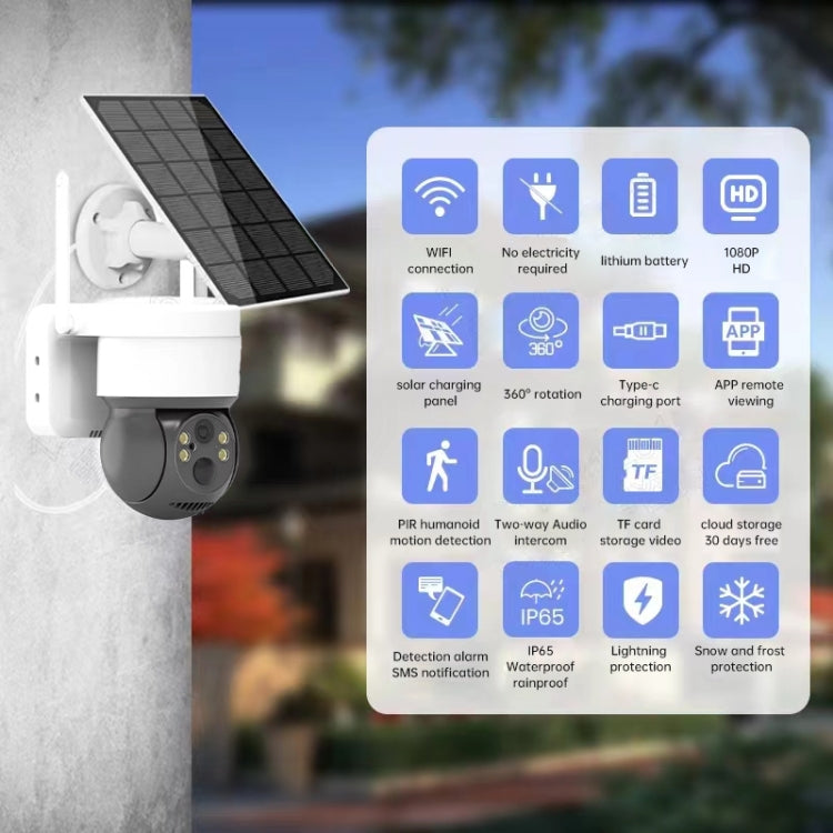 T34 2MP HD IP66 Waterproof Wireless WiFi Solar Camera, T34 White, T34 Black