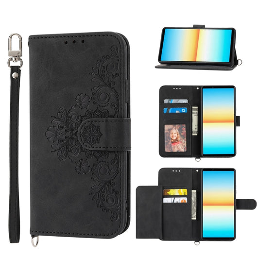 Skin-feel Flowers Embossed Wallet Leather Phone Case