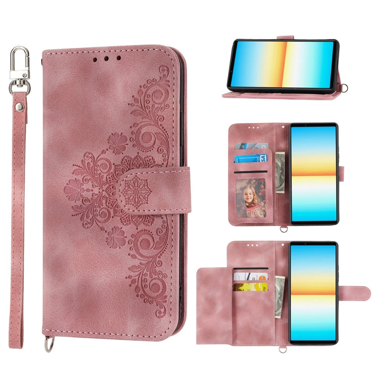 Skin-feel Flowers Embossed Wallet Leather Phone Case