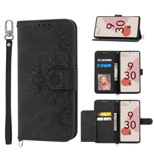 Skin-feel Flowers Embossed Wallet Leather Phone Case