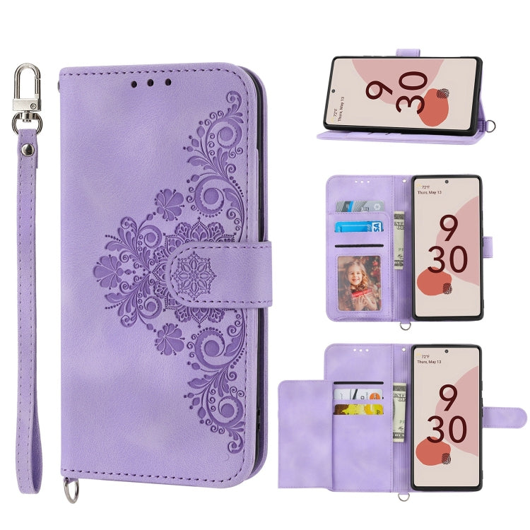 Skin-feel Flowers Embossed Wallet Leather Phone Case