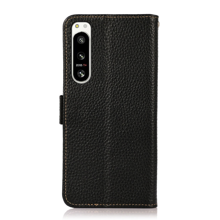 KHAZNEH Side-Magnetic Litchi Genuine Leather RFID Case, For Sony Xperia 5 IV