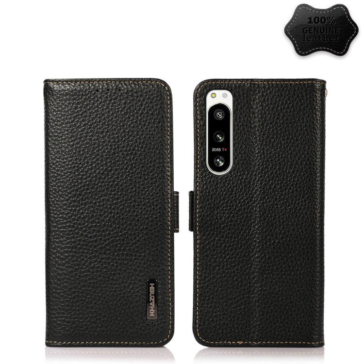 KHAZNEH Side-Magnetic Litchi Genuine Leather RFID Case, For Sony Xperia 5 IV