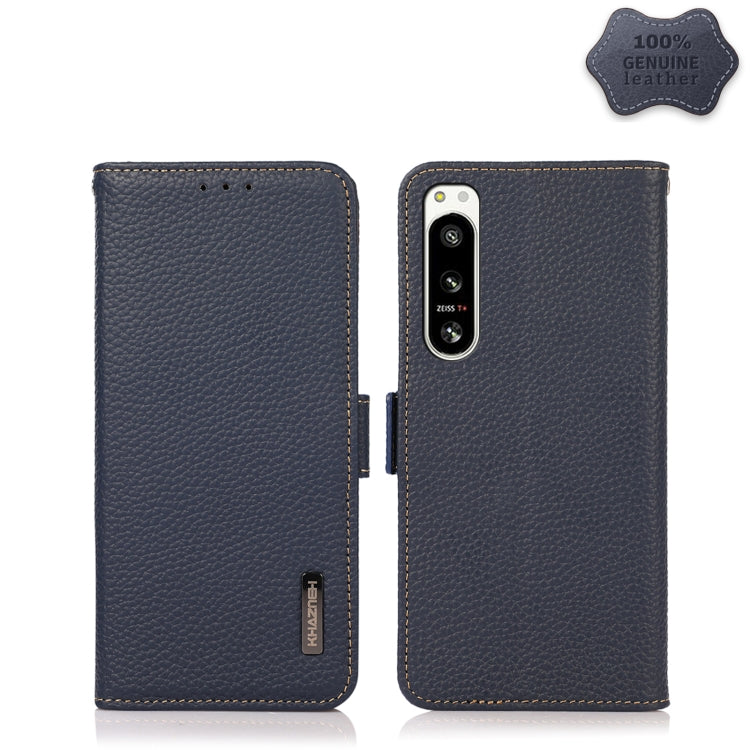 KHAZNEH Side-Magnetic Litchi Genuine Leather RFID Case, For Sony Xperia 5 IV