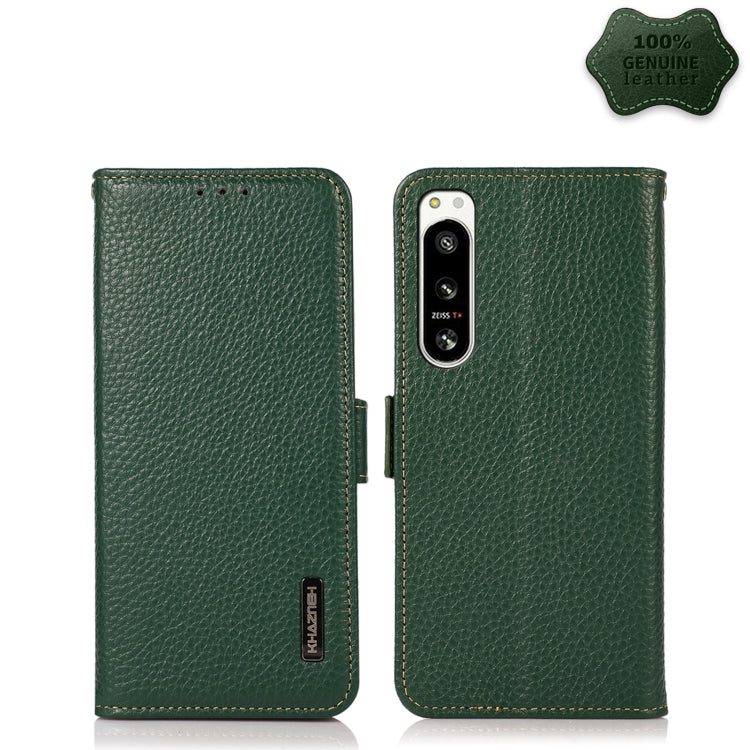 KHAZNEH Side-Magnetic Litchi Genuine Leather RFID Case, For Sony Xperia 5 IV