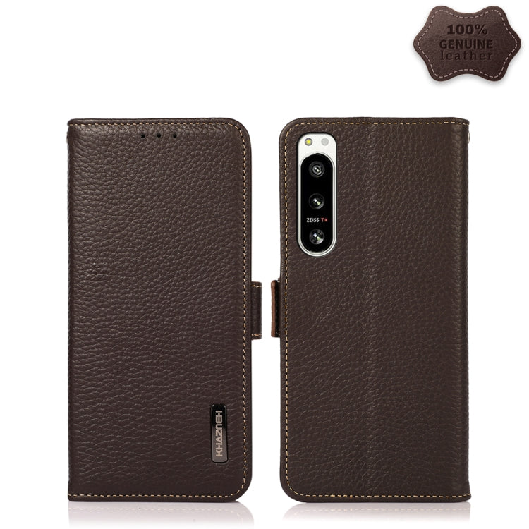 KHAZNEH Side-Magnetic Litchi Genuine Leather RFID Case, For Sony Xperia 5 IV