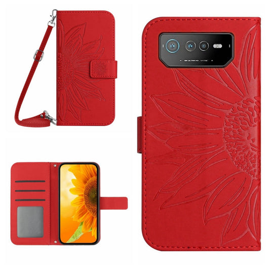 Skin Feel Sun Flower Pattern Flip Leather Phone Case with Lanyard, For Asus ROG Phone 6, For Asus ROG Phone 6 Pro