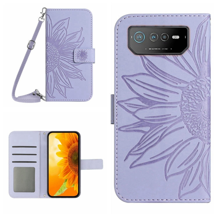 Skin Feel Sun Flower Pattern Flip Leather Phone Case with Lanyard, For Asus ROG Phone 6, For Asus ROG Phone 6 Pro