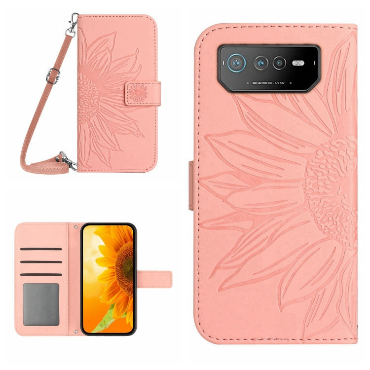 Skin Feel Sun Flower Pattern Flip Leather Phone Case with Lanyard, For Asus ROG Phone 6, For Asus ROG Phone 6 Pro