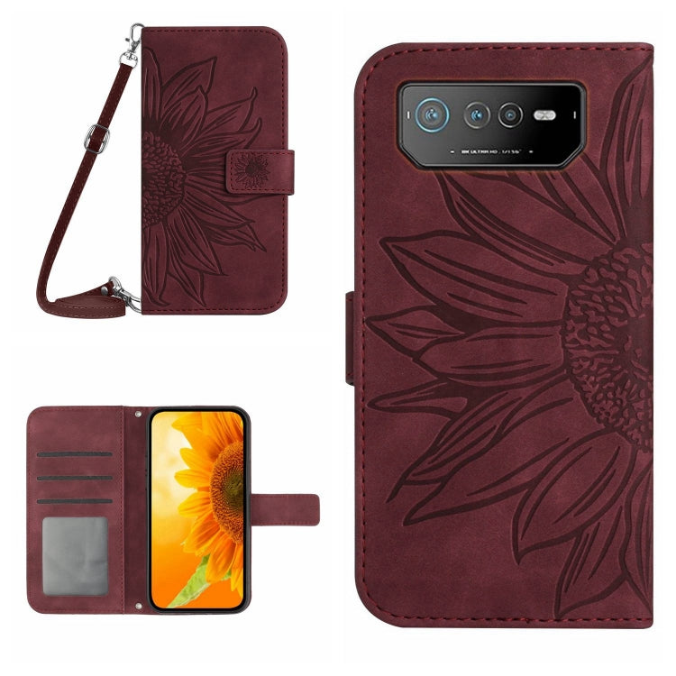 Skin Feel Sun Flower Pattern Flip Leather Phone Case with Lanyard, For Asus ROG Phone 6, For Asus ROG Phone 6 Pro
